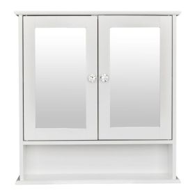 Double Door Mirror Indoor Bathroom Wall Mounted Cabinet Shelf White