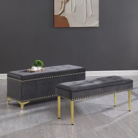 Large Storage Benches Set, Nailhead Trim 2 in 1 Combination Benches, Tufted Velvet Benches with Gold Leg for Living Room, Entryway, Hallway