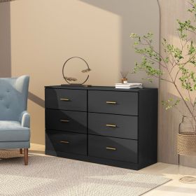 Modern Black 6-Drawer Dresser for Bedroom - Ample Storage Wide Chest of Drawers, Sturdy & Safe