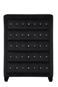 Sophia Modern Style Crystal Tufted Upholstery 5-Drawer Chest finished with Velvet Fabric made with Wood in Black