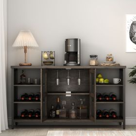 Wine Bar Cabinet for Liquor and Glasses, Rustic Wood Wine Bar Cabinet with Storage , Multifunctional Floor Wine Cabinet for Living Room(55 Inch