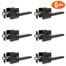 VEVOR Passage Door Handle, 6 Pack Matte Black Door Lever, Left or Right Handing Reversible Lever Non-Locking, 45° Rotation to Open