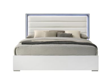 Olivia Contemporary Style Queen Bed Made with LED Headboard & Wood in White