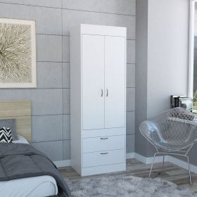 Lisboa Armoire, Rod, Double Door, Two Drawers, Metal Handles White