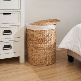 Ludmilla Round Tall Water Hyacinth Woven Wicker Laundry Hamper with Lid - For Clothes, Canvas