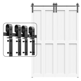 Bi-Folding Sliding Barn Door Hardware Track Kit, Black Roller Kit for Doors, J Shape(No Door) (4 Doors-5 FT-J Shape)