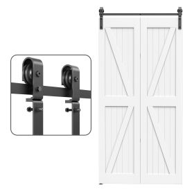 4FT Bi-Folding Sliding Barn Door Hardware Track Kit, Black Roller Kit for 2 Doors, J Shape(No Door)