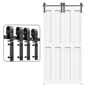 Bi-Folding Sliding Barn Door Hardware Track Kit, Black Roller Kit for Doors, J Shape(No Door) (4 Doors-3.3 FT-J Shape)