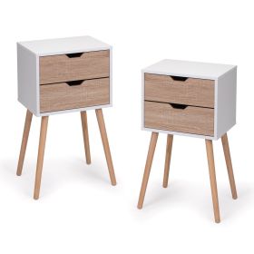 Nightstand with 2 Drawers, Bedside Tables with Solid Wood Legs and Storage, End Table, Side Table, Bedside Furniture for Bedroom, Living Room