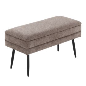 Neapolitan Contemporary Storage Bench in Black Metal and Brown Fabric by LumiSource