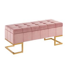 Midas Contemporary/Glam Storage Bench in Gold Steel and Pink Velvet by LumiSource