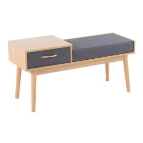 Telephone Contemporary Bench in Natural Wood and Grey Fabric with Pull-Out Drawer by LumiSource