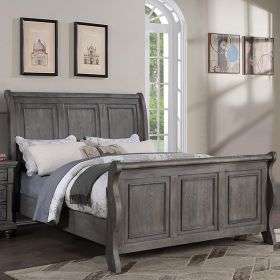 Grey Sleigh Design Headboard FB 1pc California King Size Panel Bed Beautiful Wooden Bedroom Furniture Antique Gray Oak Finish