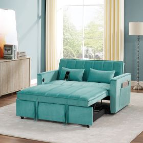 54.33 inch versatile foldable sofa bed in 3 lengths, modern sofa sofa sofa velvet pull-out bed, adjustable back (GREEN)