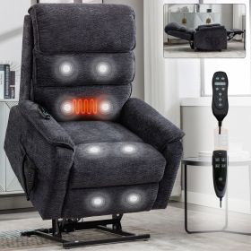 Grey Chenille Dual Motor Infinite Position Up to 350 LBS Power Lift Recliner Chair with Power-Remote, Heat Massage and Heavy Duty Motion Mechanism