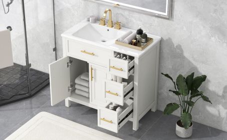 36" Bathroom Vanity with Sink Top, Bathroom Vanity Cabinet with Two Doors and Three Drawers, Solid Wood , MDF Boards ,One Package