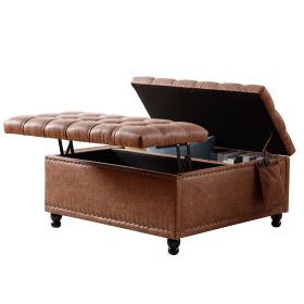 35 Inch Extra Large Storage Ottoman Coffee Table with Lift Top,Faux Leather Ottoman for Living Room,Bedroom