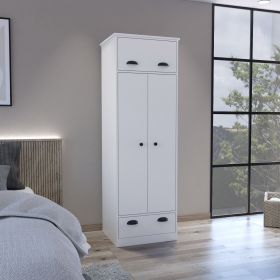 Falkland Armoire with 1 Drawer and 1 Hinged Drawer with Handles White