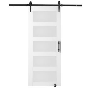 VEVOR Barn Door and Hardware Kit, 32" x 84" Wood and Glass Sliding Barn Door, Smoothly and Quietly