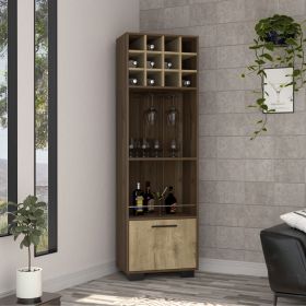 Marsella Corner Bar Cabinet, Eight Built-in Wine Rack, Two Side Shelves Mahogany / Macadamia