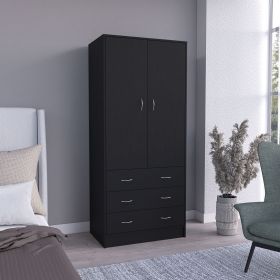 Taly Armoire with Double Doors, 3 Drawers, and Hanging Rod Black