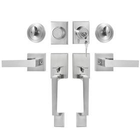 VEVOR Double Door Handle Set, Double Door Lock Set with Reversible Handle Lever, Satin Nickel Square Door Lever