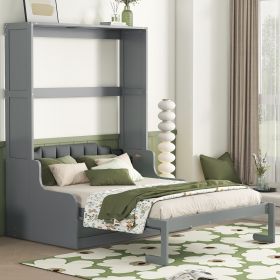 Queen Size Murphy Bed Wall Bed with Cushion,Gray