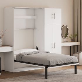 Twin Size Murphy Bed with Lockers and Wardrobes, White