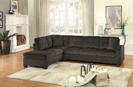 2-Piece Reversible Sectional with Chaise Tufted Detail Chocolate Microfiber Upholstered Modern Living Room Furniture