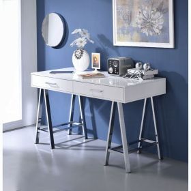 White High Gloss and Chrome 2-Drawer Writing Desk