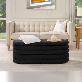 Fuji 49" Upholstered Oval Storage Bench, Ebony Black Boucle