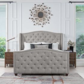 Marcella Upholstered Shelter Headboard Bed Set, Queen, Silver Grey Polyester