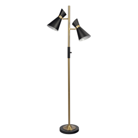 Axis Brassed Gold Floor Lamp with 4-Way Switch Double Spots with Metal Base