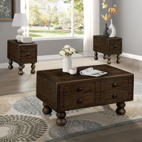 Rectangle Living Room Coffee Table Set, 3-Piece Solid Wood Living Room Table Set, 1 Coffee Table and 2 End Table