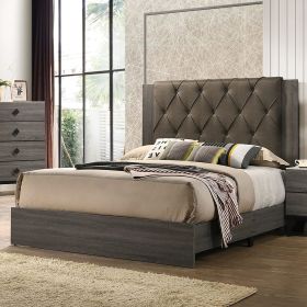 Contemporary 1pc California King Size Bed Bedroom Furniture Tufted Design Headboard Rubberwood 1pc Bedframe Gray Finish