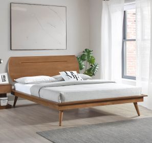 Country Casual Style Queen Platform Bed with Oval Headboard 1pc Wooden Bedroom Furniture