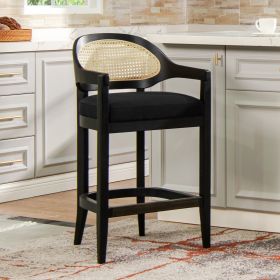 Americana Mid-Century Modern 26" Cane Back Counter Stool, Jet Black Woven