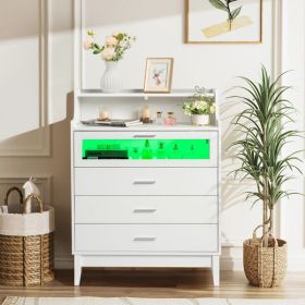 FCH white pitted particle board with melamine-coated tempered glass 76*40cm*101cm four drawers with compartments drawer cabinet with RGB light strip +