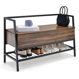 Industrial Shoe Bench with Storage Space and Metal Handrail