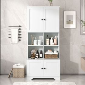 Tall and Wide Bathroom Floor Storage Cabinet, Bathroom Storage Unit, Freestanding Cabinet with 4 Doors, Adjustable Shelves, Open multi-layer Shelves