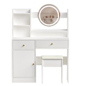 Fashion Vanity Desk with Mirror and Lights for Makeup and Cushioned Chair