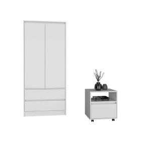 Laurel 2 Piece Bedroom Set, Nightstand + Armoire, White