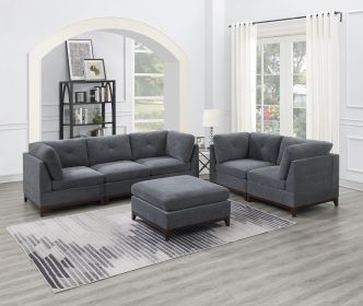 Ash Grey Chenille Fabric Modular Sofa Set 6pc Set Living Room Furniture Couch Sofa Loveseat 4x Corner Wedge 1x Armless Chair and 1x Ottoman Tufted Bac