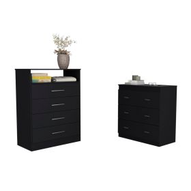 2 Piece Bedroom Set, Kairo Dresser + Capri Three Drawer Dresser, Black