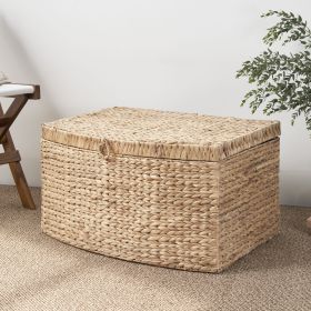 Rectangular Curve Water Hyacinth Woven Wicker Trunk with Handles - 26" x 19" x 14" - Natural Brown - For Clothes, Toys, Magazines and Book Storage