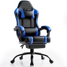 Video Game Chairs for Adults, PU Leather Gaming Chair with Footrest, 360°Swivel Adjustable Lumbar Pillow Gamer Chair (Color: Blue)