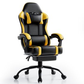 Video Game Chairs for Adults, PU Leather Gaming Chair with Footrest, 360°Swivel Adjustable Lumbar Pillow Gamer Chair (Color: Yellow)