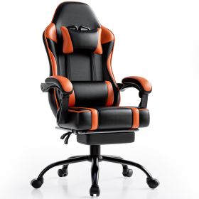 Video Game Chairs for Adults, PU Leather Gaming Chair with Footrest, 360°Swivel Adjustable Lumbar Pillow Gamer Chair (Color: Orange)