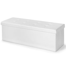 45 Inches Large Folding Storage Ottoman Bench with Memory Foam (Color: White)