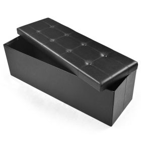 45 Inches Large Folding Storage Ottoman Bench with Memory Foam (Color: Black)